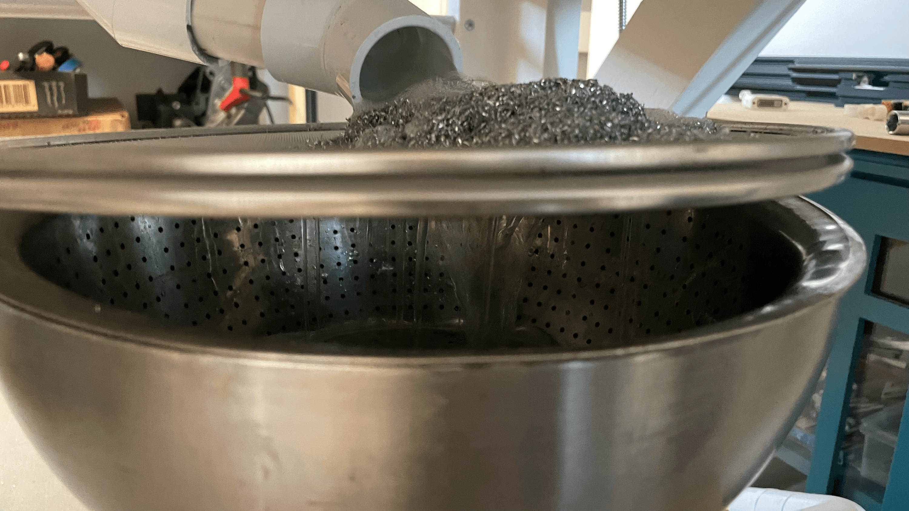 Chips filtered from liquid coolant return